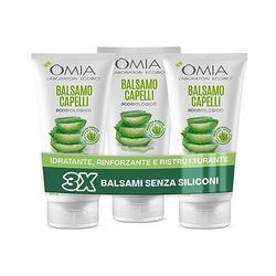 Omia, Balsamo Capelli Eco Bio con Aloe Vera del Salento per Capelli Normali, Idratante ed Equilibrante, Balsamo per Lavaggi Frequenti, Senza Silicon i e SLES, 3 Flaconi da 180 ml