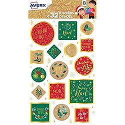 Avery - Set di 32 adesivi decorativi - tema tradizionale, verde e rosso