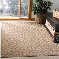 SAFAVIEH Tapis Géométrique pour Salon, Salle à manger, Chambre à coucher - Imperméable à l'eau - Courtyard Collection, Tapis à poil court, Marron et os, 201 X 290 cm
