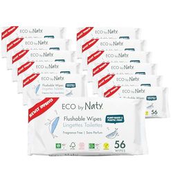 Eco by Naty Toalhetes descartáveis wc para bebés, toalhetes húmidos compostáveis e de origem vegetal, sem produtos químicos e hipoalergénicos, seguros para a pele sensível, 672 unidades (12 x 56)