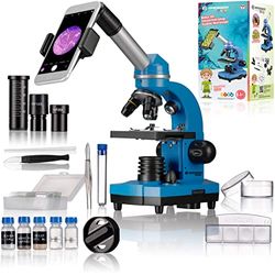 Bresser Microscópio para estudantes Biolux Sel com suporte para smartphone, acessórios ricos e sistema de zoom barlow para crianças, iniciantes e adultos, cor azul