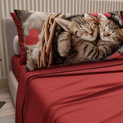 PETTI Artigiani Italiani - Beddengoed dieren met katten van katoen met kussenslopen in digitale print, beddengoed voor tweepersoonsbed, rood, 100% Made in Italy