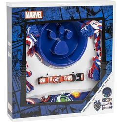CERDÁ LIFE'S LITTLE MOMENTS Avengers Willkommensgeschenkset für Hunde, Blau – Superhelden-Design – Größe 28 x 30 x 6,8 cm – Futternapf, Taschentuch, Seile und Halsband – Original Design in Spanien