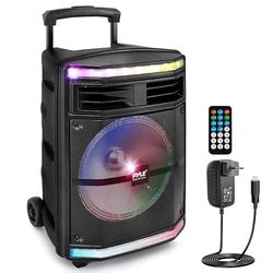 Pyle Enceinte Bluetooth Puissante-600 W, Enceinte Sono Portable, sans Fil, Eclairage LED et avec Roues, SD/USB/AUX, Karaoke Adulte, Noir