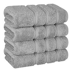American Soft Linen Lot de 4 essuie-Mains turcs de Luxe pour Salle de Bain, 100% Coton, 600 g/m², essuie-Mains pour Cuisine, Gris Clair