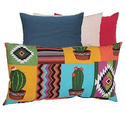 Beo Coussin décoratif/Coussin Cactus : 60 cm x 30 cm (Orange, Jaune, Turquoise)