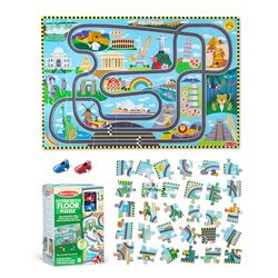 Melissa & Doug Puzzle de Piso de cartón Pistas de Carreras Alrededor del Mundo y vehículos de Cuerda 48 Piezas, para niños y niñas a Partir de 3 años