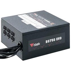 ITEK Power Supply for PC BS750 EVO - 750W, HDB Hydraulic Dynamic Bearing 12 mm Active PFC Protection, Efficiency Certification 80 Plus Bronze, Semi-Modular Plug