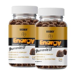 Weider Duo Pack Energy Caffeine Gummies (80 Gums) Cola Flavour. Caffeine Gummies with Guarana, Taurine, Vitamin B and C. Sugar Free. Allergen Free. (20 Servings)