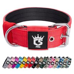 TSPRO Tactische Hondenhalsband Dikke Hondenhalsband met Metalen Gesp Verstelbaar Basishalsbanden Hond Zware Hondenhalsband Geschikt voor Hond Nek van 40-48 cm (Rood M)