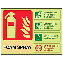 vsafety 11024 ar-g cartello estintore, schiuma spray ID sicuro per contatti elettrici, Glow in the Dark in plastica, 1 mm, orizzontale, 200 mm x 150 mm, colore: beige/nero/verde/rosso