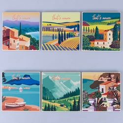 Villa d'Este Home Tivoli Lot de 6 carreaux décoratifs en céramique, fond en liège, 11 x 11 cm, That's Amore