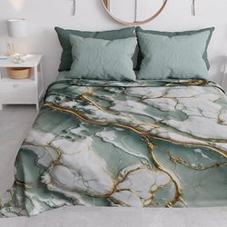 PETTI Artigiani Italiani - Couvre-lit 2 Places (260x260 cm) Printemps Été, Parure de Lit Légère Double, Draps de Lit 2 Personnes, Marbre Sauge, 100% Fabriqué en Italie