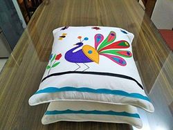 White Cushion Cover,Peacock Cushion Cover,Throw Pillow Cases,Applique Cushion,Applique Peacock, Set of 2 Cushion Covers, FREE SHIPPING