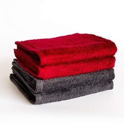 Sancarlos - Ocean, set di 4 asciugamani da lavabo combinati, colore grigio scuro e bordeaux, dimensioni 50 x 100 cm