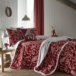 Dreams & Drapes Lodge - Woodland Owls - Fleece Dekbedovertrek Set - Tweepersoonsbed in Rood