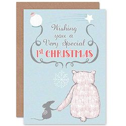 Wee Blue Coo CARD CHRISTMAS BABY FIRST MOUSE BEAR CUTE SPECIAL BLUE