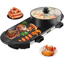 VEVOR Pentola e Griglia Elettrica Hot Pot Barbecue 2 in 1 da 2200W, a 5 Velocità Temperatura tra 160℃ - 220℃, senza fumo