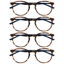 OPULIZE Met Reading Glasses 4 Pack Slim Round Frame Scratch Resistant Spring Hinges Brown Tortoiseshelll Blue Arm Mens Womens RRRR60-2 +2.00