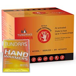 Tundras Hot Hand Warmers 11 Hours Long Lasting - 40 Count - Natural Odorless Safe Single Use Air Activated Heat Packs for Hands, Toes and Body - Up to 11 Hours of Heat - TSA Approved