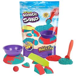 Kinetic Sand, Mold N' Flow, 680g, 2 färger, sand i 2 färger, röd och grön, 3 verktyg för modellering och skapande, spel för barn och flickor, 3+ år