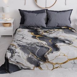 PETTI Artigiani Italiani - Couvre-lit 1 Place (160x260 cm) Printemps Été, Parure de Lit Légère Simple, Draps de Lit Une Personne, Marbre Gris Foncé, 100% Fabriqué en Italie