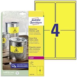 AVERY Zweckform Folien-Etiketten, 99,1 x 139,0 mm, gelb aus Polyester, wasserfest fr Laserdrucker un