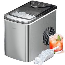 Silonn Ice Makers Countertop, 9 Cubes Ready in 6 Mins, 12KG in 24Hrs, Self-Cleaning Ice Machine with Ice Scoop and Basket, 2 Sizes of Bullet Ice for Home Kitchen Office Bar Party