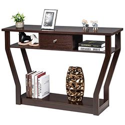 COSTWAY Consoletafel met lade en plank, haltafel van hout, entreetafel, bijzettafel voor ingang, woonkamer slaapkamer 120 x 30 x 81 cm (bruin)