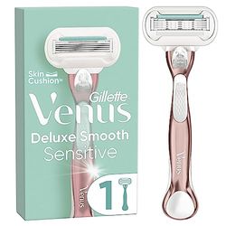 Gillette Venus Deluxe Smooth Sensitive Rosegold Women's Razor- 1 Blade, 5 Diamond‐Like Coated Blades