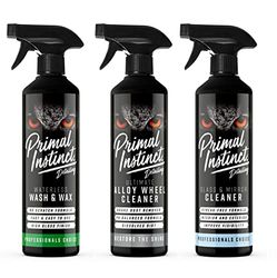 Primal Instinct - Exterior Car Cleaning Kit | Includes Waterless Wash & Wax, Alloy Wheel + Glass and Mirror Cleaner | 3x 500ml