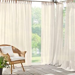 Elrene Home Fashions Darien solid tunn inomhus/utomhus självhäftande ögla fästflik topp fönstergardin panel för uteplats, pergola, veranda, däck, Lanai och cabana, 132 cm x 213 cm (1, elfenben