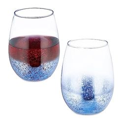 Relaxdays, Juego de 2 Unidades, Color Azul Copas de Vino sin Tallo en Set de 2, Vasos para Servir Agua o Postre, Capacidad de 500 ml Cada, Cristal, 12 x 9,5 x 9,5 cm