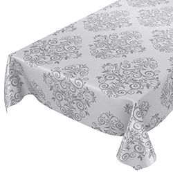 ANRO – Nappe en Toile cirée Lavable – Gris Clair – Motif Baroque – avec arabesques – 100 x 140 cm