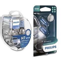 Philips automotive lighting 12972WVUSM WhiteVision Ultra H7 Lampada fari, Twin box, Set di 2 & X-tremeVision Pro150 W5W lampadina di segnalazione, blister doppio