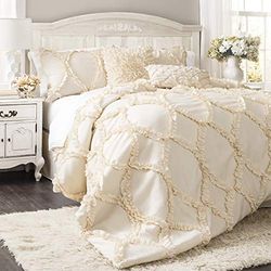 Lush Decor Avon Conjunto de roupa de cama de 3 peças com fronhas de almofada, poliéster, Ivory, rei