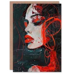Artery8 Red Passion Woman Abstract Portrait Oil Painting Greeting Birthday Card Him Her All Blank