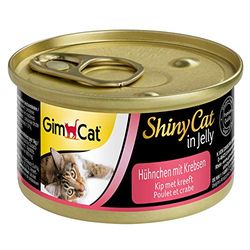 GimCat ShinyCat Pollo con gamberi in gelatina, Alimento umido per gatti con carne e taurina, 24 scatolette, 24 x 70 g