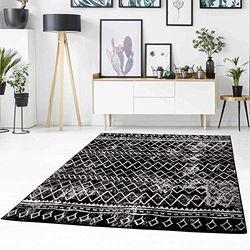 Carpet City - Tappeto a pelo piatto con motivo a zig-zag, moderno, mélange nero per soggiorno, dimensioni: 120 x 170 cm, 120 x 170 cm