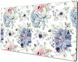 Tapis de bureau, grand tapis de souris de jeu - Base en caoutchouc stable avec bords cousus - Tapis de souris pour clavier pour travail, jeu, bureau, maison, motif plantes grasses à l’aquarelle