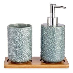 Set da bagno quadrati grigio ceramica bambù (3 pz)