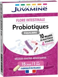 JUVAMINE - Probiotiques Equilibre 4 Souches - Flore Intestinale - Soutient l'Equilibre du Microbiote - 15 Gélules Gastro-Résistantes - Fabriqué en France