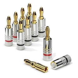 Sonero® lot de 8 fiches bananes, pour tous les câbles d'enceintes d'un diamètre maximum de 6 mm², 8 pièces avec codage couleur (12x rouge, 12x noir), plaqué or 24 carats