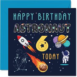 6th Birthday Card Boy - Space Astronaut Cosmos - Happy Birthday Card 6 Year Old Boy Girl, Girls Boys Cards, 145mm Greeting for Son Daughter Niece Nephew Grandson