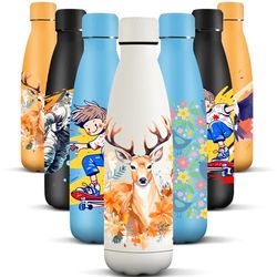 HoneyHolly 500 ml BPA-fri vattenflaska, termisk flaska, dubbelväggig, vattenflaska, läckagesäker, 18/8 rostfritt stål, vattenflaska för sport, skola, yoga