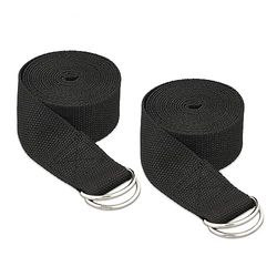 Relaxdays yogariem set van 2, 250 x 3,8 cm, yogaband, beginners en gevorderden, met gesp, katoen, zwart