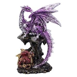 Nemesis Now Hatchling Protection Dragon And Dragonling Parental Figurine Statuetta Drago della Protezione dei Cuccioli, Resina, Viola, 15.2cm