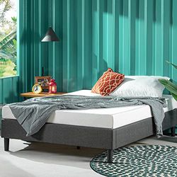 Zinus Curtis Lit 140 x 200 cm, Hauteur 35 cm, Cadre de lit rembourré avec sommier à Lattes en Bois, Gris
