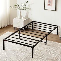 VEVOR Twin Bedframe 195,5x104x36 cm Metalen Lattenbodem Solide Structuur Eenpersoonsbed Laadvermogen 272 kg met Opbergruimte onder het bed en Geluidsvrije Glijder Eenvoudige Montage Home Zwar