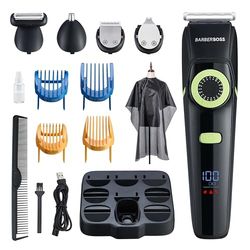 BarberBoss Men Hair Clippers, Beard Trimmer, Ear and Nose Hair, Grooming Kit for Men, 4 Comb Attachments, Waterproof, LED Display, Precision Dial, Ceramic Blade